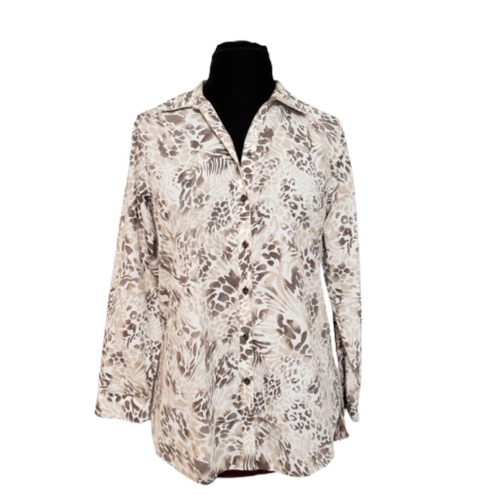 Chico's Multicolor Animal Print Collared‎ Button Down Career Blouse Medium